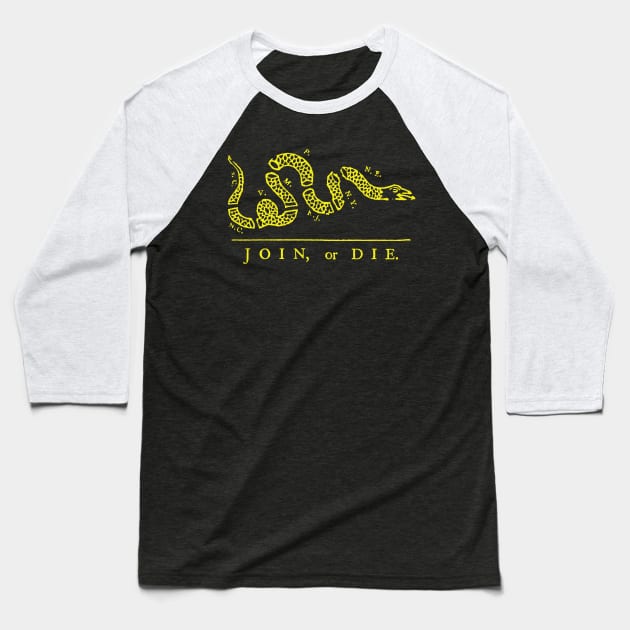Vintage 1754 Join or Die Snake Baseball T-Shirt by hobrath